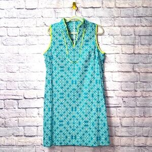 Vince Camuto Teal and White Geometric Dress